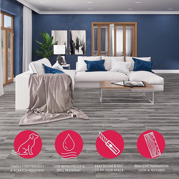 LUCiDA SURFACES Luxury Vinyl Flooring Tiles-Peel and Stick Floor Tile for DIY Installation-Sample Wood-Look Plank-Kiln-Basecore-6 inch x 12 inch