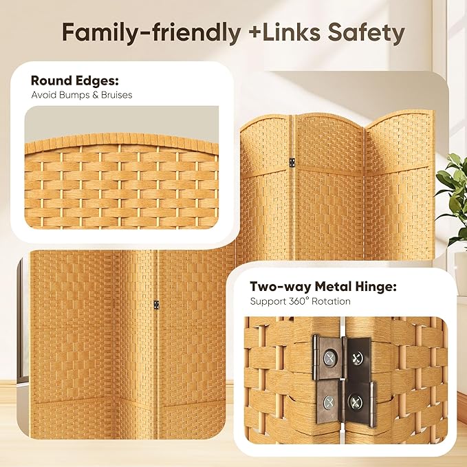 JOSTYLE Room Divider 6ft. Tall Extra Wide Extra Wide Privacy Screen, Folding Privacy Screens with Diamond Double-Weave Room dividers and Freestanding Room Dividers Privacy Screens(Yellow, 6-Panel)