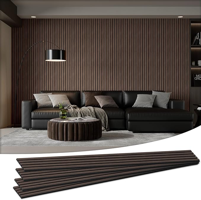 4 Pack 105.9" x 12.6" x 0.8" Acoustic Wall Panels Sound Absorbing, Wood Slat Wall Panels for Wall Decor, Soundproof Wood Wall Panels, Natural Walnut