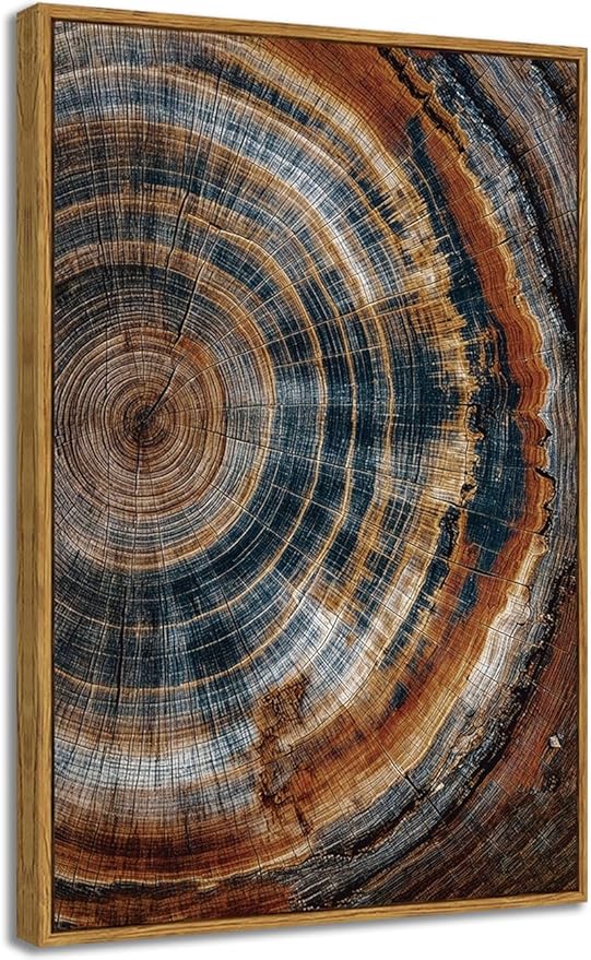 BingruiArt Large Framed Tree Ring Wall Art Wood Canvas Colorful Boho Wall Decor Rustic Artwork Abstract Painting Farmhouse Picture Nature Print for Living Room Bedroom Bathroom 24"x36" Natural Framed(04)