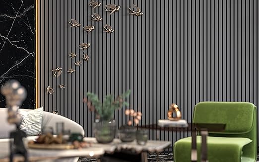 106” x 12.6” Soundproof Acoustic Wood Wall Panels, 3D Slat Paneling, Decorative Panels for Walls and Ceilings, Acoustic Panels for Interior Design (Set of 20) (Space Grey)