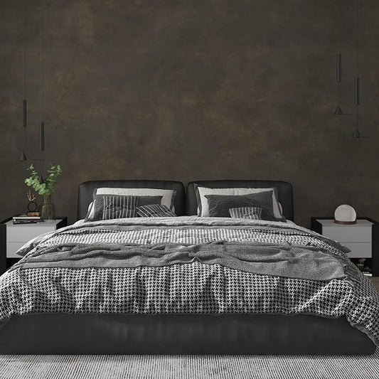 JSEVEM 31"×354" Large Size Extra Thick Wide Dark Brown Tan Grey Rusty Concrete Wallpaper Peel and Stick Metallic Concrete Contact Paper Vinyl Wrap Tile Stickers for Bedroom Bathroom Office Room Walls