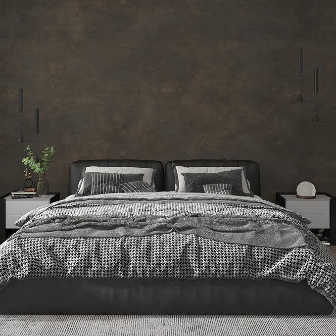 JSEVEM 16"×354" Thick Darker Charcoal Tan Grey Rusty Concrete Wallpaper Peel and Stick Waterproof Metallic Brown Tan Gray Concrete Contact Paper Vinyl Adhesive Sticker for Bedroom Bathroom Gym Walls
