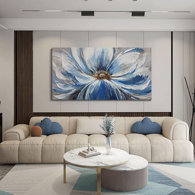 Mofutinpo Large Flower Canvas Wall Art for Living Room Large White Blue Flower Picture Giclee Prints Painting Wall Decor Artwork Ready to Hang for Home Bedroom Wall Decoration Size 29x58