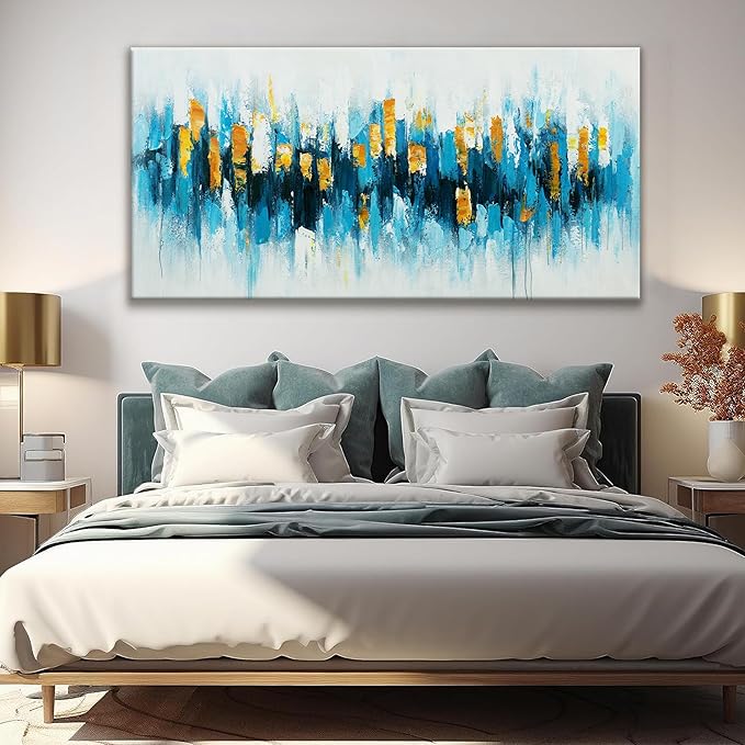 Abstract Wall Art Canvas Art Wall Decor For Living Room Decorations Large Blue And Gold Abstract Wall Decor White Abstract Wall Art For Home Bedroom Kitchen Office Artwork 29x58 Inch