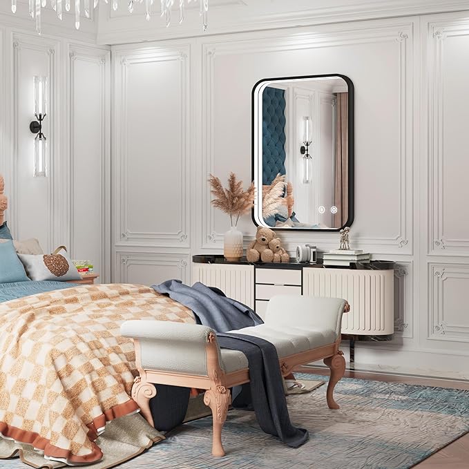 20x28 Inch Black LED Bathroom Mirror with Lights, 3000K/4500K/6000K, Wall Mounted Lighted Vanity Mirrors for Bathroom, Anti-Fog, Stepless Dimmable, Memory Funtion, Horizontal/Vertical