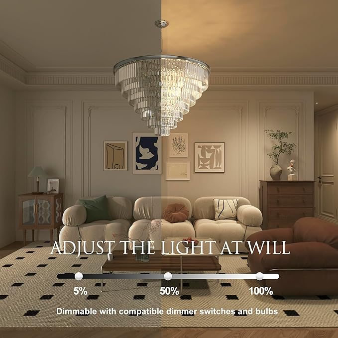 Nickle Crystal Chandelier Modern Chandeliers Lighting Pendant Ceiling Light Fixture 7-Tier for Dining Living Room Kitchen W39