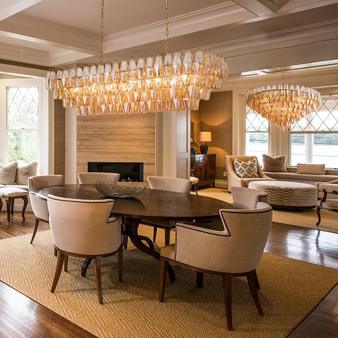 Large Chandelier, 37" Gold Smoke Glass Chandelier for Living Room, 14-Light Round Drum Kitchen Island Hanging Light Fixture Perfect for Dining Room, Bedroom,Kitchen, Foyer