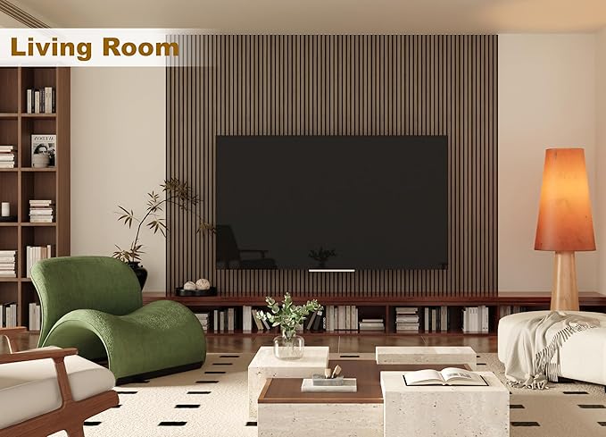 Acoustic Wood Wall Panels, 2-PC 94.49 x 12.6 in Soundproof Wood Wall Panels for Decor, Wood Slat Wall Panels for Wall Decor, Walnut