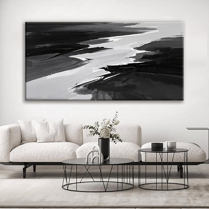 Large Abstract Wall Art For Living Room Black And White Wall Art Painting Artwork Canvas Art Wall Decor Simple Picture Abstract Wall Decor Bedroom Office 29"X 58"