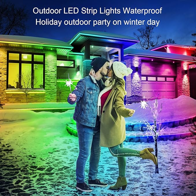 Outdoor LED Strip Lights Waterproof,IP68 Outside Led Light Strips Waterproof with Bluetooth App Remote Control,Music Sync RGB Exterior Led Rope Lights,for Balcony,Deck (300ft Outdoor LED Strip Lights)
