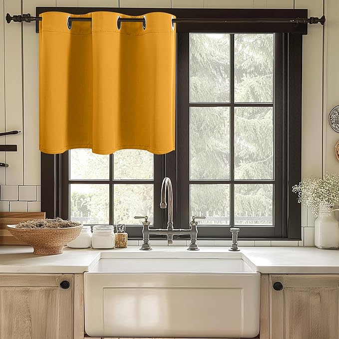 ChrisDowa Blackout Curtains 36 Inches Long for Living Room, Grommet Thermal Insulated Room Darkening Curtains for Bedroom (1 Panel Set, Mustard Yellow, 42W x 36L)