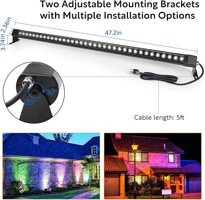 RGB Wall Washer Light with Bar 2Pack, 72W LED RGB Color Changing Landscape Wall Wash Lights, 4FT 120V Dimmable Stage Wash Light Bar for Hotel,Building,Commercial Garden Lighting