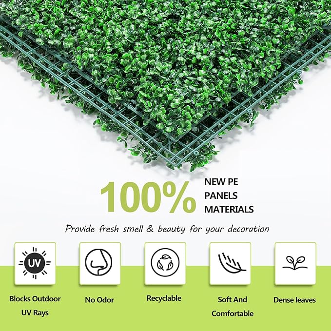 AOKIE 10"X10" Artificial Grass Wall, 12Pcs Boxwood Hedge Wall Panels UV-Anti Grass Backdrop Wall Decor, Greenery Privacy Hedge Screen for Indoor Outdoor Patio Balcony, Party Garden Fence Decor