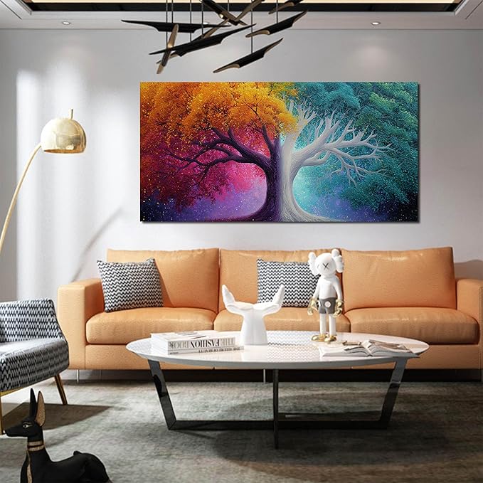 Colorful Wall Art for Living Room Bedroom Home Office Large Tree Canvas Wall Decor Modern Pictures Art Grey Artwork 24"x 48"