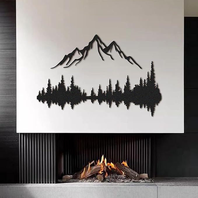 Metal Wall Art | Mountain & Forest Wall Sculptures | Rustic & Modern Wall Decor for Living Room, Home, Bedroom, Office, Kitchen & Outdoor (Black, 59'' x 39'' IN)