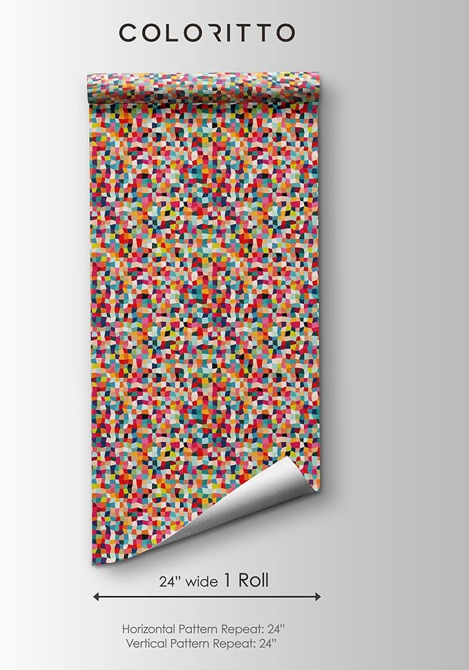 Bright Color Squares Wallpaper | Removable Self Adhesive Abstract Geometrical Wallpaper | Colorful Peel and Stick Wallpaper (1 roll 24" W x 84" H)