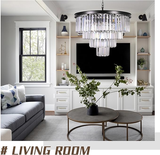 9 Lights Crystal Modern Contemporary Chandeliers Pendant Ceiling Light 4-Tier Chandelier Lighting for Dining Room Living Room Bedroom Girls Room Dia 23.6"