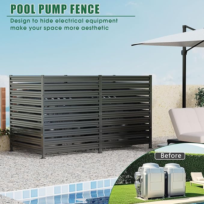 Metal Privacy Fence Panels for Outside, 42" H x 38" W (2 Panels) Air Conditioner Fences, Pool Equipment Enclosure Trash Can Fence, No Dig Privacy Screen Fencing for Outdoor, Black