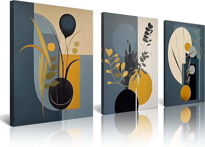 NAN Wind Abstract Boho Wall Art Minimalist Geometric Wall Decor Leaves Wall Art Boho Leaf Eucalyptus Mid Century Modern Prints Bohemian Posters for Living Room Bedroom Kitchen Office Home Decor