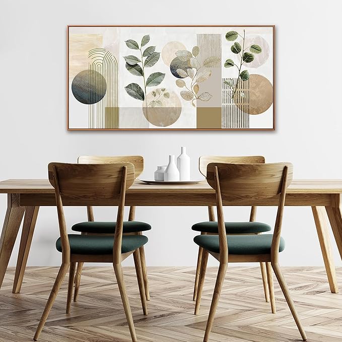 Boho Wall Art Mid Century Canvas Wall Art Decor Set Bohemian Abstract Wall Decor Modern Painting Neutral Botanical Print Picture Living Room Bedroom Office Artwork 24" X 48" With Framed