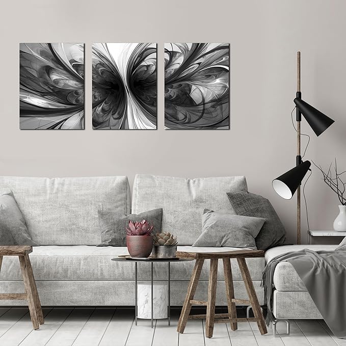 Black and White Pictures for Wall,Abstract Canvas Wall Art for Living Room,3 Piece Wall Art Bedroom 12 x 16 Inch Each Panel