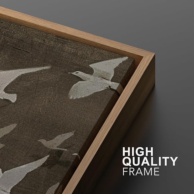 MUDECOR Framed Wall Art Print Set Flock of Abstract Birds in Flight Earthy Tones Illustrations Modern Art Boho Decorative Colorful Chic for Living Room, Bedroom, Office - 24"x36"x3 Natural