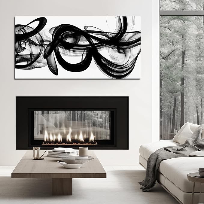Abstract Canvas Wall Art for Living Large Size,Black and White Pictures for Wall.Black Home Office Wall Decor Ready to Hang 29 x 58 Inch