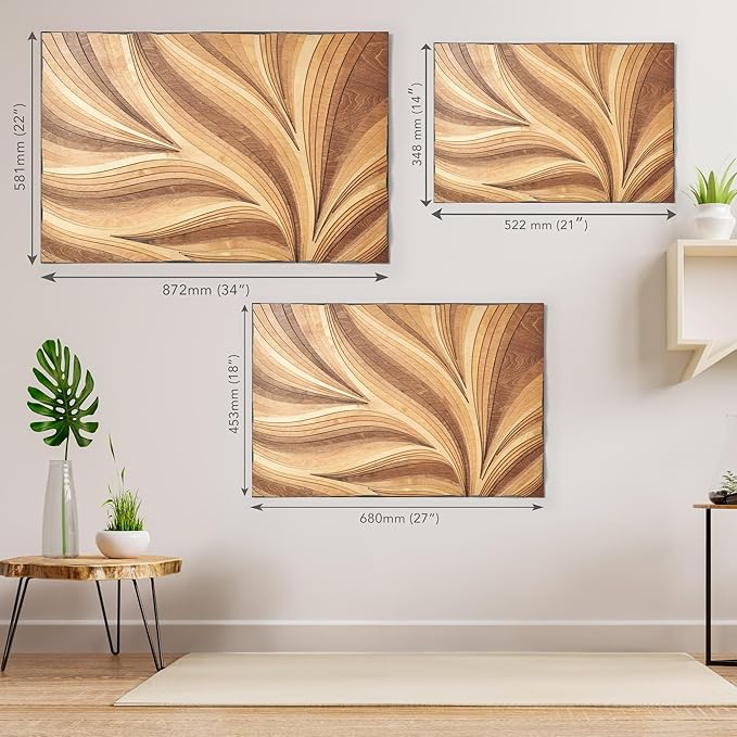 NEODECO Parametric Wood Verso Frameless, Award Winner-A'Design 2025, Wood Wall Art, 3D wood wall sculpture, Abstract wall decor, Acoustic wall panel (Large)