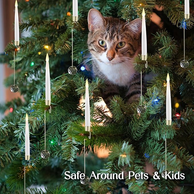 Christmas Tree Candles, 10 Pack Flameless Taper Candles for Christmas Tree Decor, Fake LED Candle Battery Operated with Remote for Xmas Wedding Home Gift with Crystal Ball Hook