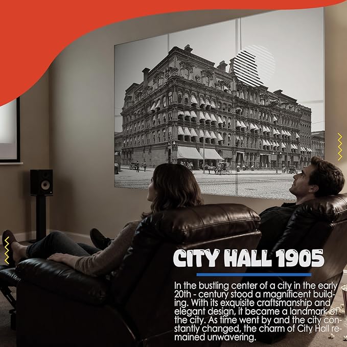 Acoustic Wall Panel 6 Pack, 23.6"x23.6"Decorative Art Soundproof Panel, Sound Absorb Self-Adhesive Panel, Acoustic Treatment for Studio, Home Theater, Office (City Hall 1905)