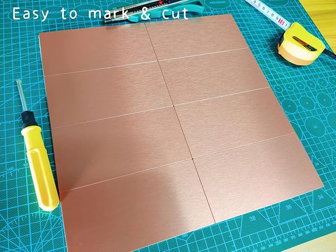Aluminum Peel and Stick Backsplash Tile Panels - 3"x6" Brushed Copper Kitchen Wall Decor, 40-Pack (Copper Color)