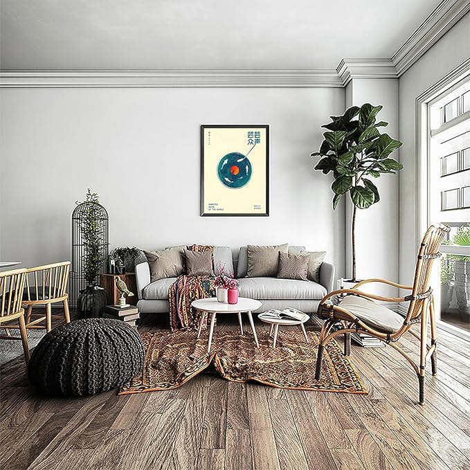 Japanese Canvas Wall Art Retro Music Cover Poster Modern Ukiyo-E Picture Asian Aesthetic Prints Painting For Home Bedroom Dorm Living Room Wall Decor 24x36in Framed