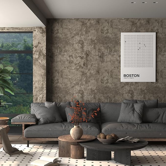 JSEVEM 31"×157" Extra Wide Thick Light Brown Grey Concrete Wallpaper Peel and Stick Industrial Brown Gray Concrete Cement Contact Paper Vinyl Self Adhesive Tile Stickers for Bedroom Bathroom Gym Walls
