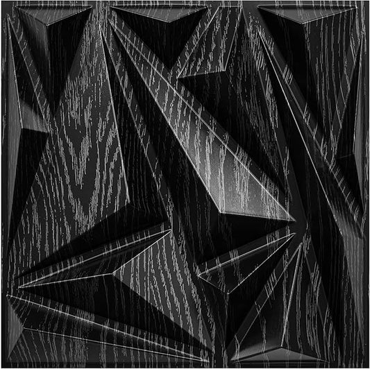 STICKGOO 33 Pack 3D Wall Panels for Interior Wall Decor, Modern Diamond Wall Panels, 12''x12'' Black Wood Grain Accent Wall Covering Panels for Gaming Room Bedroom TV Background