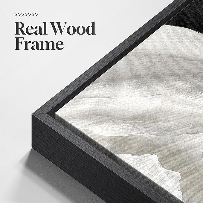 Large Framed Black and White Abstract Wall Art, 3 Piece Modern Canvas Prints Paintings Artwork for Walls, Minimalist Black White Wall Pictures for Living Room, Dining Room, Bedroom, Office Wall Decor