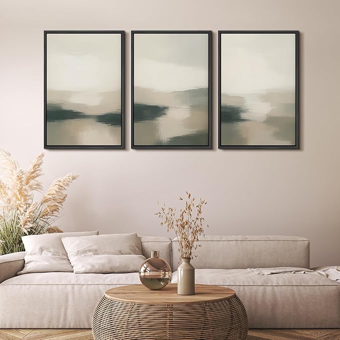 MUDECOR Framed Wall Art Print Set Neutral Landscape Prints in Beige and Green Tones Illustrations Modern Art Boho Decorative Chic for Living Room, Bedroom, Office - 16"x24"x3 Black