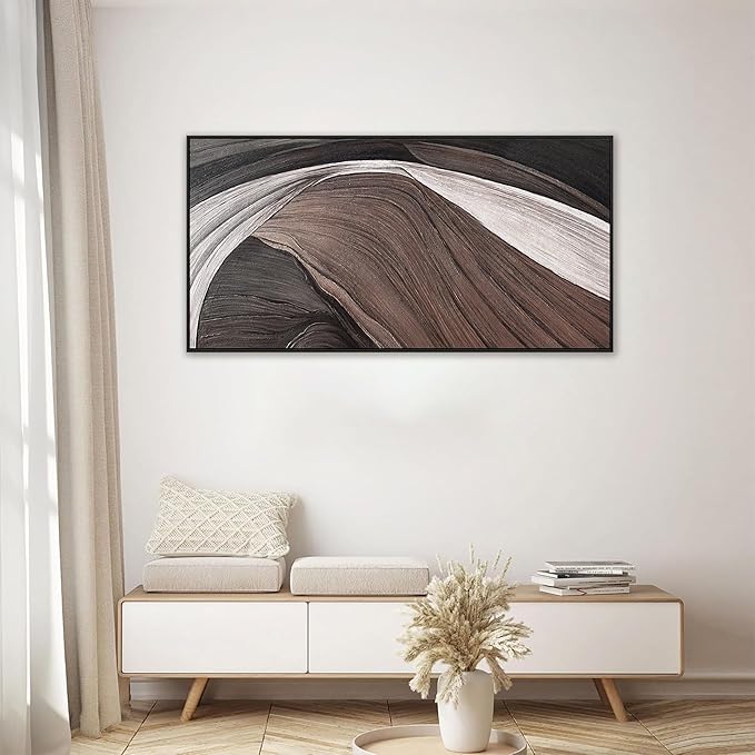 Canvas Art Wall Decor Brown Abstract Wall Art For Living Room Modern Black And White Wall Art Canvas Prints Pictures For Bedroom Hotel Home Wall Decor 24 X 48 Inch With Framed