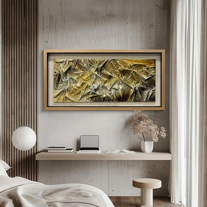 BrightA Liquid gold texture leather 3D wall art with double-sided hanging gold and silver texture reliefs, suitable for enterprise walls (horizontal/vertical) 47.2"x23.6"