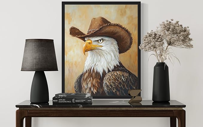 Bald Eagle Cowboy Art Print Poster Wall Art, Western Country Farmhouse Wild West for Bedroom, Bathroom, Living Room Art Decor 58 (Bald Eagle, 8 x 10 inches, Black Frame)
