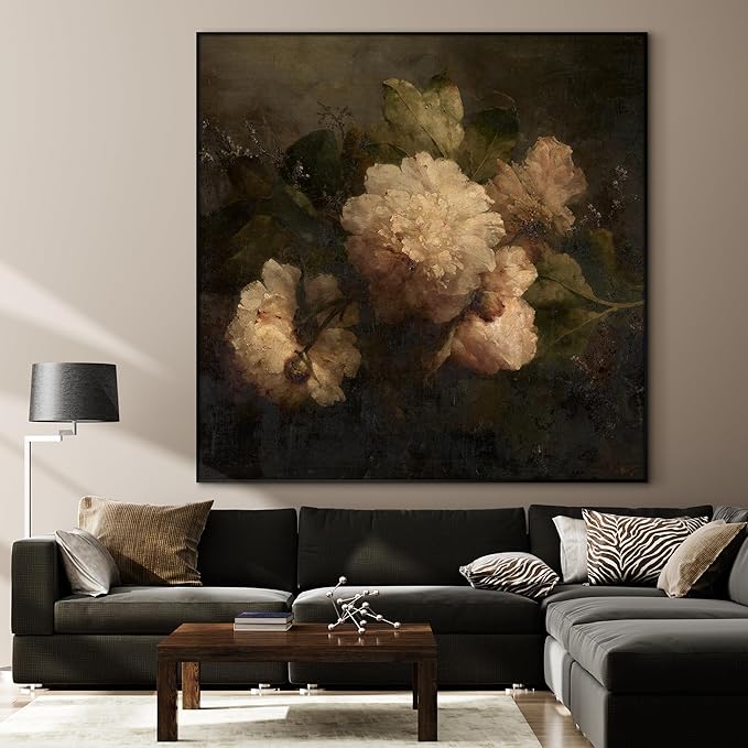 72"x72" XL Framed Wall Art - Vintage Floral Still Life Botanical Flowers (Frame Assembly Required)