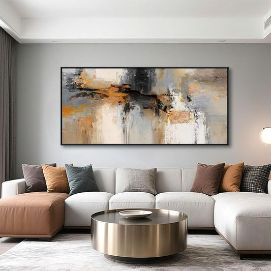 Abstract Canvas Wall Art - Large Framed Gray and Orange Paintings - Modern Wall Art Decor for Living Room & Office - Includes Pictures for Home Decoration Artwork for Bedroom 24×48IN