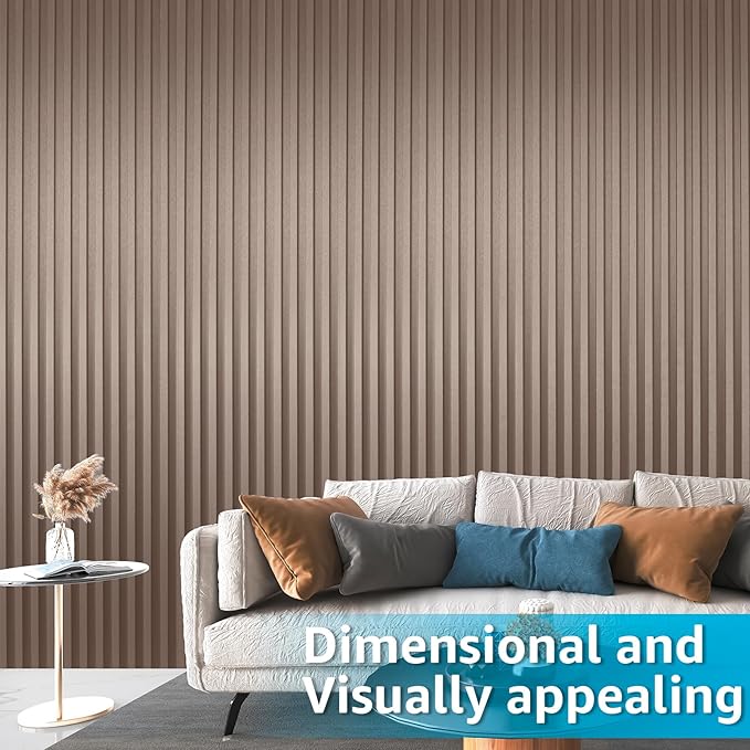 Art3d 8 Pack 104" x 6.7" Slat Wall Paneling, Glossy Metal Finish WPC 3D Wall Panels, 3D Panels for Interior Wall Decor, Living Room, Bedroom - Textured Brown