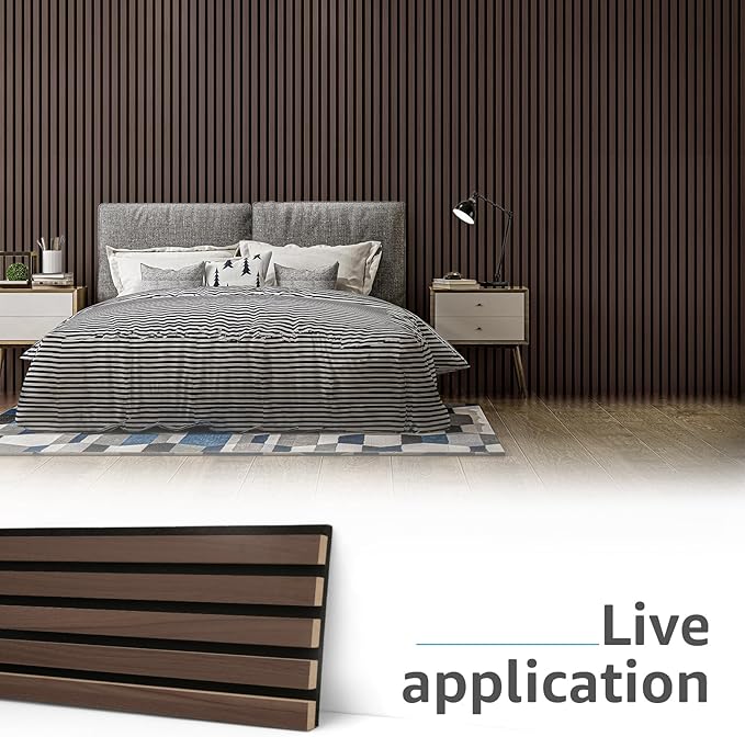 Art3d 4pcs-107 x 8in Slat Acoustic Panel for Wall and Ceiling, 3D Fluted Sound Absorbing Panel with Wood Finish, Dark Walnut