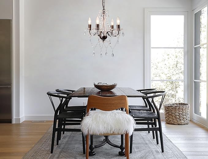 LaLuLa Mini Acrylic Crystal Chandelier Modern Farmhouse Bronze Chandeliers Lighting 4 Lights Candle Style Pendant Light for Living Room