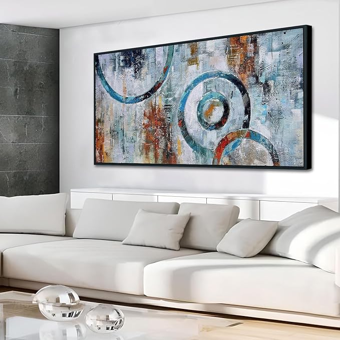 Arjun Abstract Wall Art Modern Grey Brown Picture Geometric Canvas Circle Block Painting, Large Size Simple Artwork Ready to Hang Framed for Bedroom Living Room Bathroom Home Office Wall Décor 40"x20"
