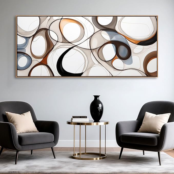 Large Modern Wall Art for Lving Room-Textured Abstract Canvas Wall Art Framed Artwork for Walls Bedroom Wall Decor Above Bed Brown and Blacke office Decorations