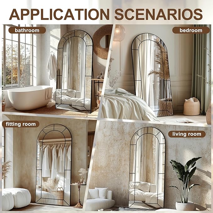 Wall Mirror,Full Length Floor, Window Pane for Living Room Decor, Decorative Wall Art, Large Wall for Bedroom, Hallway, Living Room Arch-65"X28"