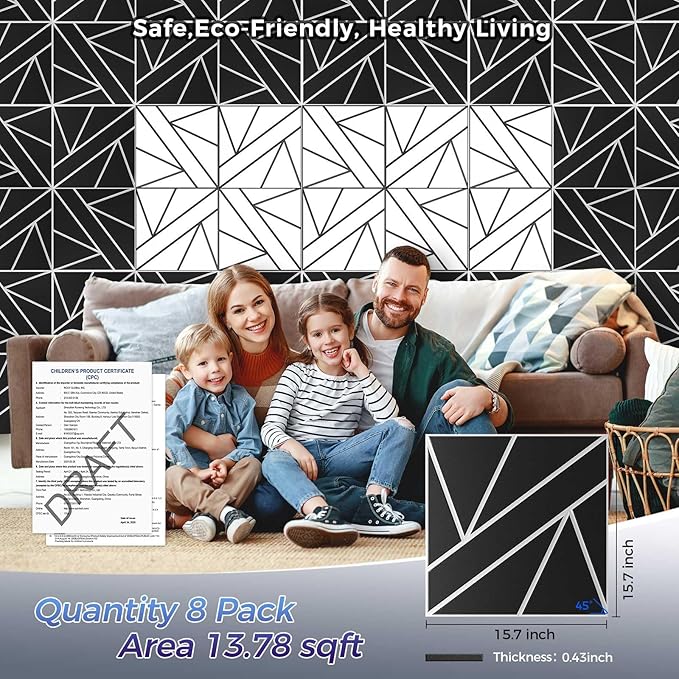 8 Pack 2-Layer Large Soundproof Wall Panels, 15.7 x 15.7 x 0.43 in Sound Proof Foam Panels for Walls,0.9lb/ft* High Density, 3D Acoustic Panels,Artistic Noise Dampening Panels Black&White