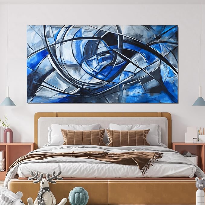 Abstract Wall Art Decor Wall Art Pictures for Living Room Abstract Canvas Art Wall Decor Modern Blue Wall Art Prints Artwork for Walls Black and White Wall Art Decorations Home Office Decor 20" X 40"